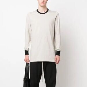Rick Owens Contrasting Trim Grey and Black Long Sleeve Cotton Jumper Shirt XL
